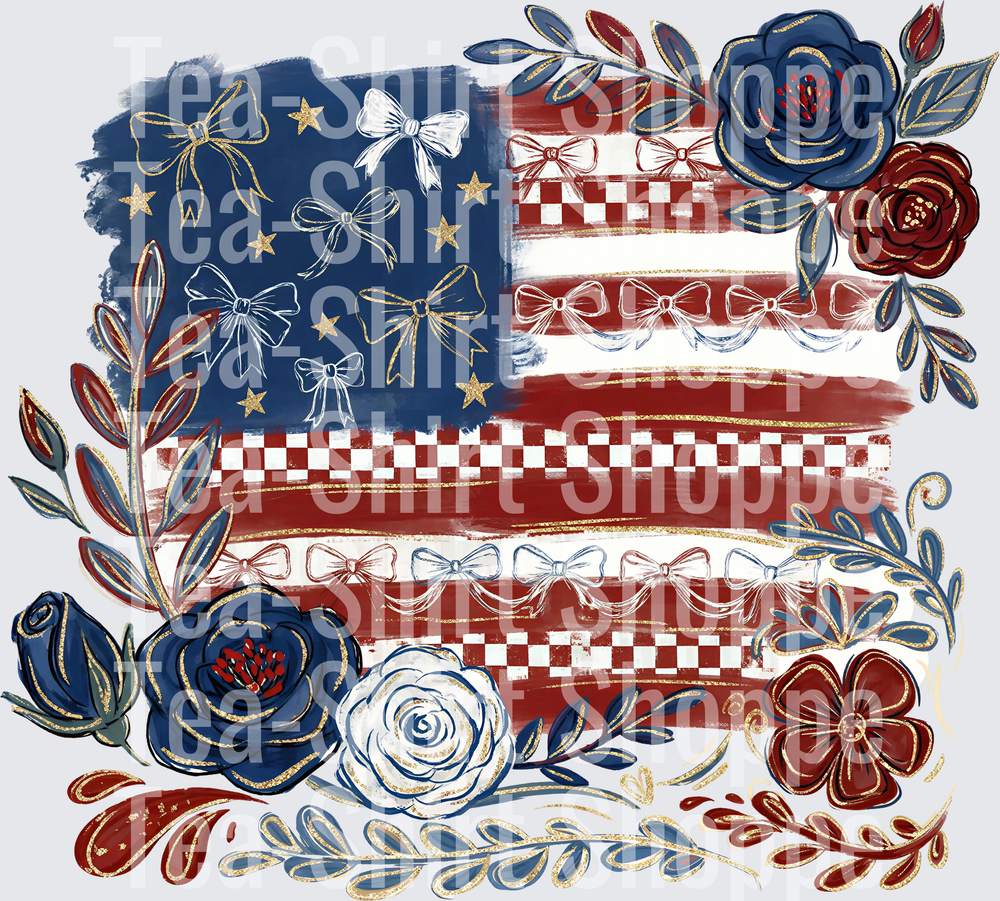 Blue and Red Floral usa flag