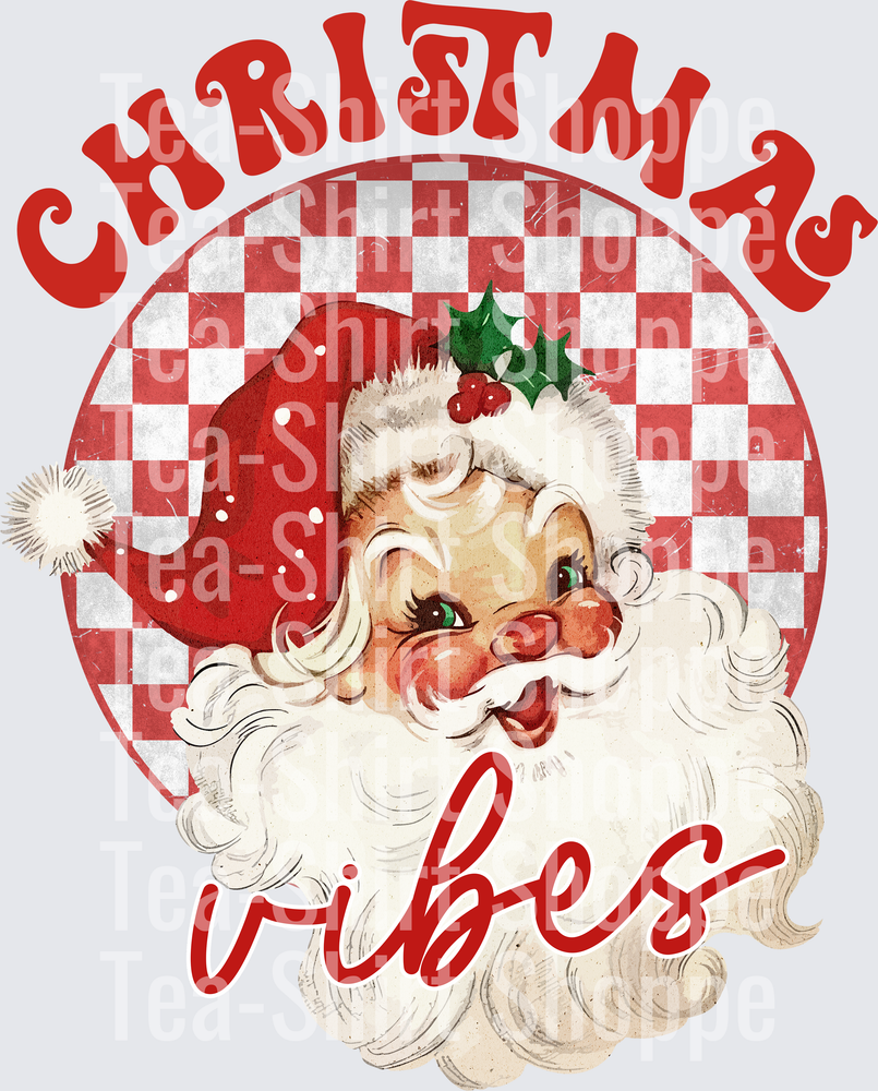Christmas Vibes Retro Vintage Santa Red Checkered Circle
