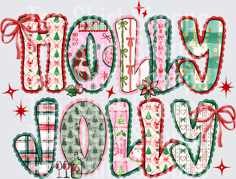 Holly Jolly Christmas Patchwork Doodle Letter Design