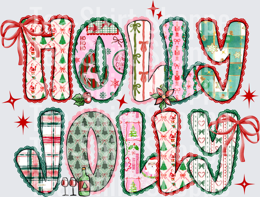 Holly Jolly Christmas Patchwork Doodle Letter Design