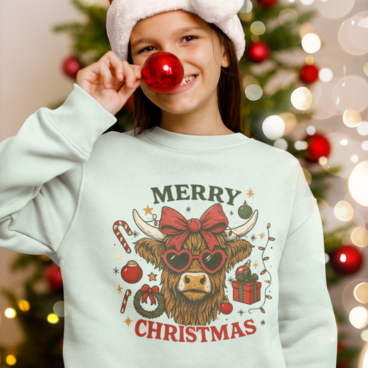 Merry Highland Cow Full Color Ready For Press DTF Print Transfer, Direct To Film