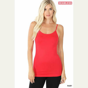 A seamless knit top featuring adjustable cami straps, and a fitted silhouette. Ultra-comfortable, lightweight fabric that is great for all-day wear. Pair with a light sweater, layer with a blouse, or wear on its own for a smooth, classic look.  92% Nylon, 8% Spandex Small/Medium (2-8),Large/XLarge (10-16) Bralette Camisole Sleeveless Tank Tea Shirt Shoppe