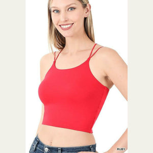 DOUBLE STRAP CROP CAMI TOP TOTAL BODY LENGTH(HIGH POINT BUST): 12", BUST: 28" approx. - MEASURED FROM SMALL Tea Shirt Shoppe