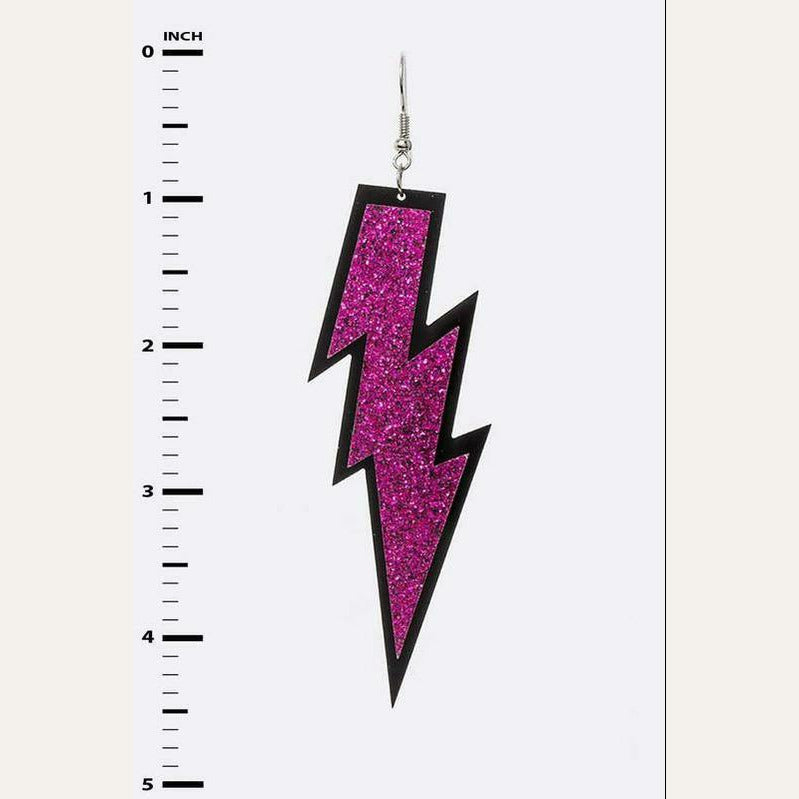 Glittery lightning bolt acrylic earrings.   4.5" drop-down earrings. 