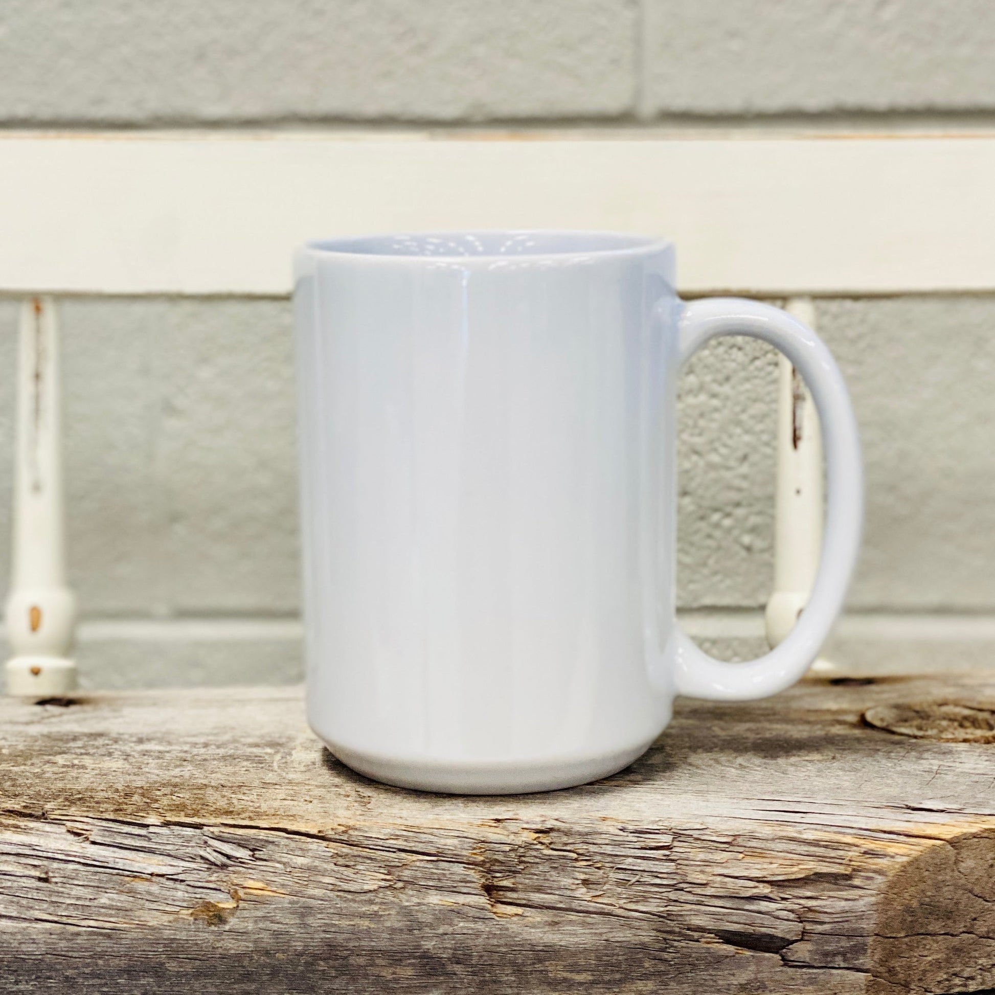 15oz Ceramic White Mug, White. Perfect product to use as personalized gifts for coffee lovers, or souvenirs for tourists.