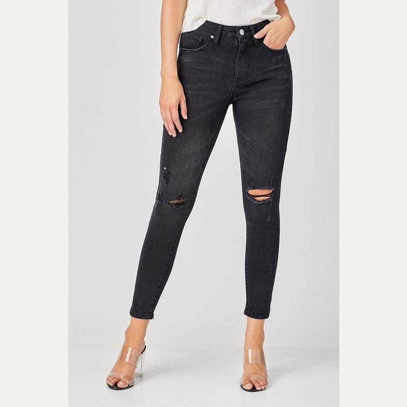 Risen Black Relaxed Skinny Distressed Jeans