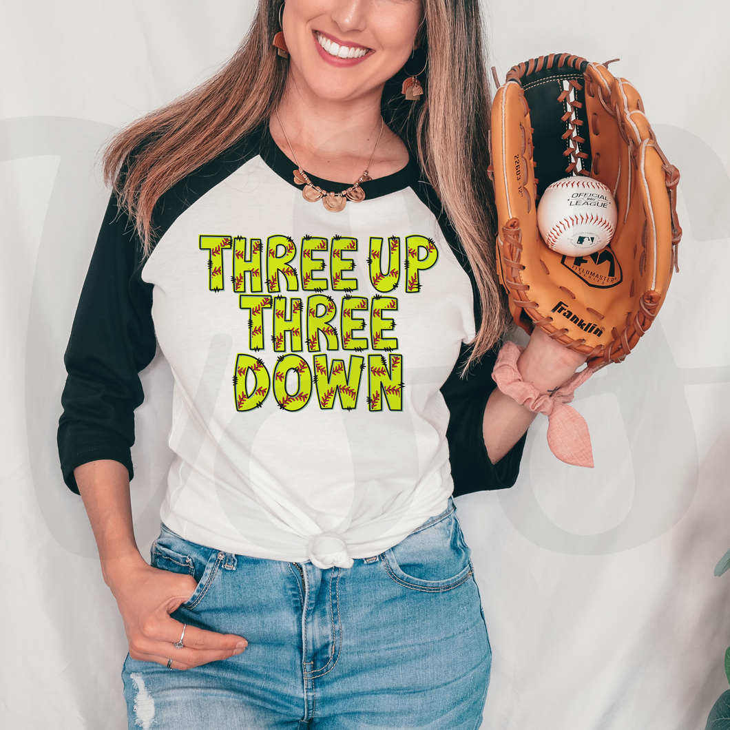Three Up Three Down Softball DTF Transfer