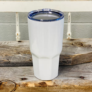 30oz, White Luma Steel™ Sublimation Stainless Steel Tumbler, with Octagon base and clear lid. These double-walled, vacuum insulated tumblers keep any beverage hot or cold. This popular tumbler design is great for both men and women. Vacuum seal keeps liquids and carbonation fresh. 100% BPA and Phthalate Free. - Wide base - Easy-to-grasp shape - Secure lid (Not a slide lid) - Stainless steel construction - Hand wash - Double wall eliminates condensation
