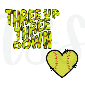 Three Up Three Down Softball DTF Print Transfer