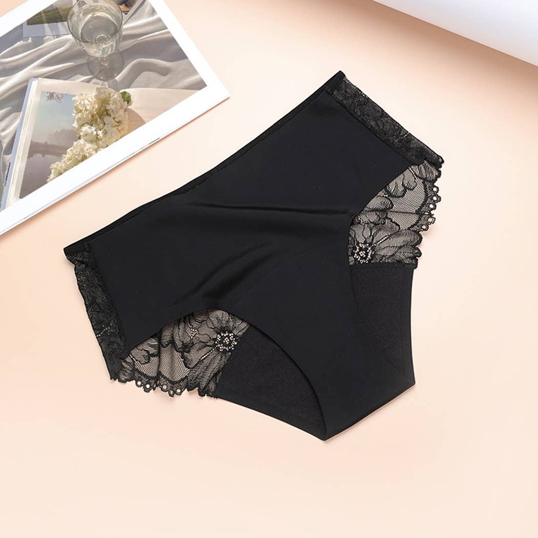 Super Absorbency Middle-Waist Brief Period Underwear Lace: Black / L