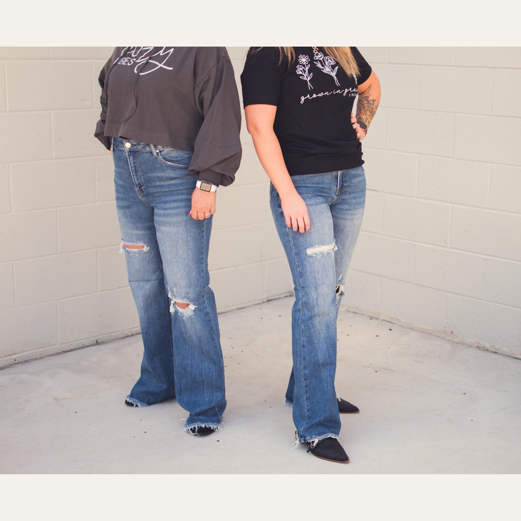 High Rise Ripped Wide Leg Jeans