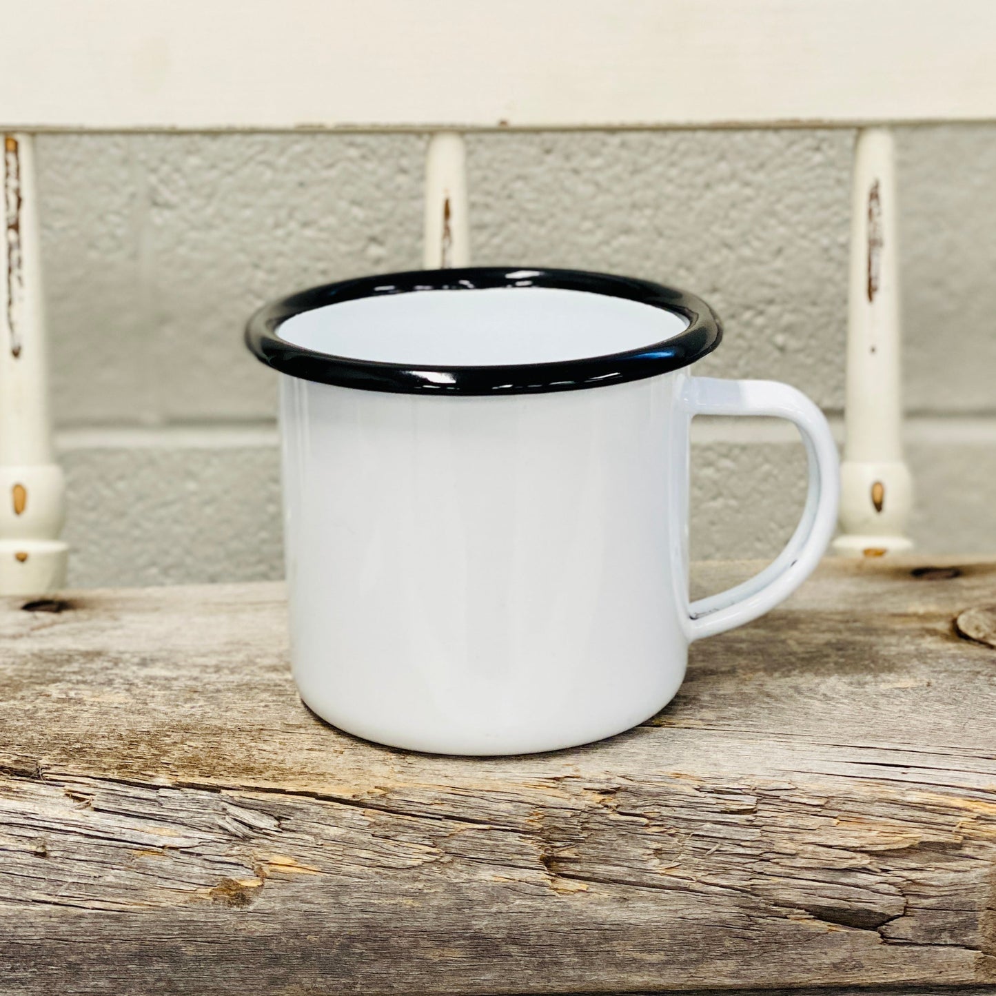 11oz Enamel Camp Mug, white with Black Rim for sublimation. These enamel mugs are a perfect combination of beautiful colors and charming vintage design. Made of stainless steel with enamel finish, they are light and durable and can make a great way to serve up your favorite drinks at home, office, or when you are traveling, camping, or hiking.