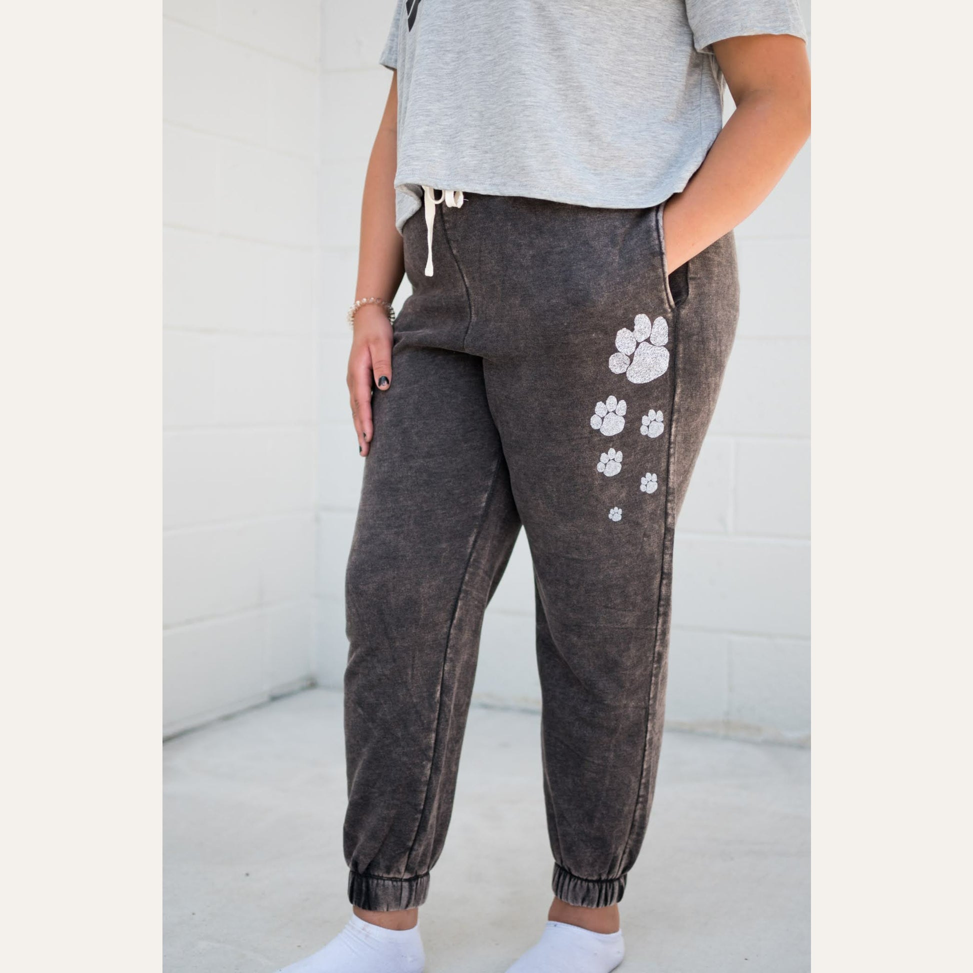 Paw Print Sweatpants Acid Wash Jogger Sleepwear & Loungewear Zenana   