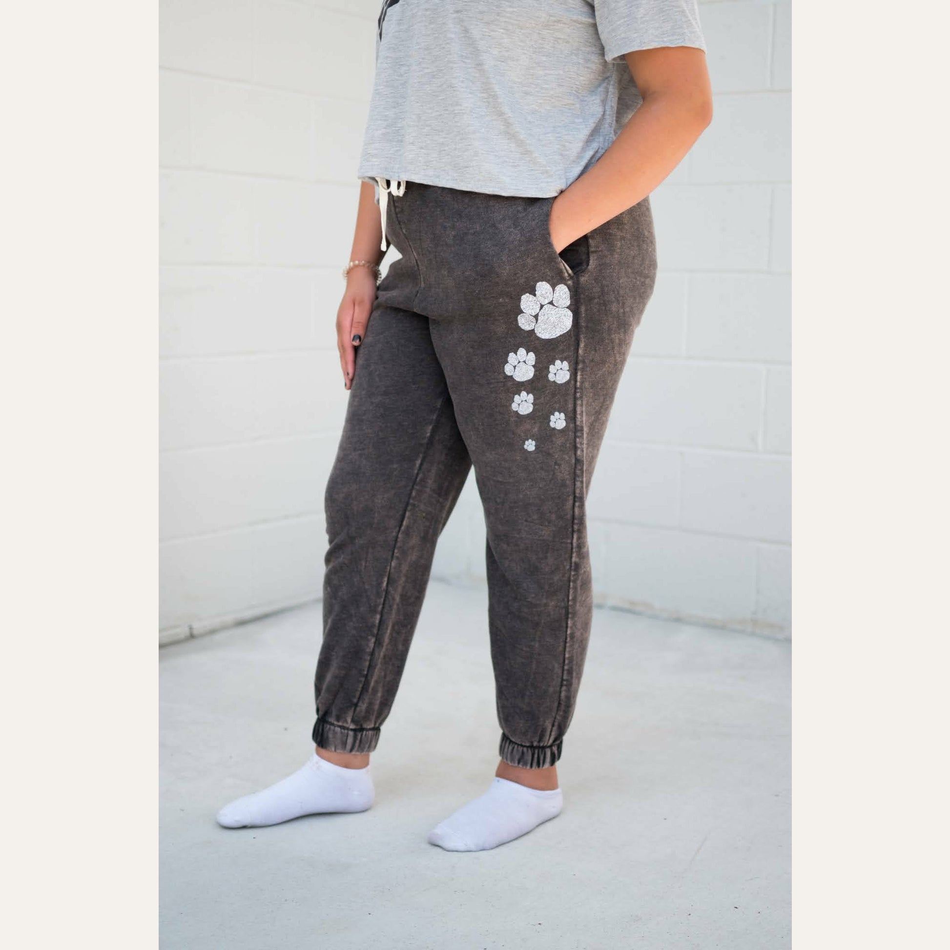 Paw Print Sweatpants Acid Wash Jogger Sleepwear & Loungewear Zenana   