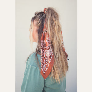 Rust Paisley Scrunchie Scarves