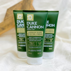 Duke Cannon's barbershop formula shaving cream is engineered with only Superior Grade