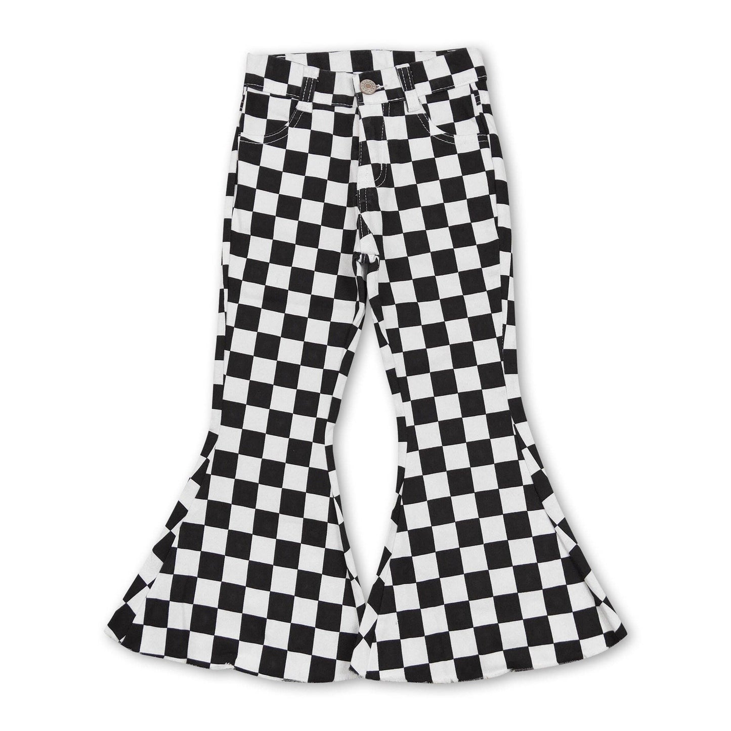 Black plaid denim pants girls bell bottom jeans  Yawoo Garments   