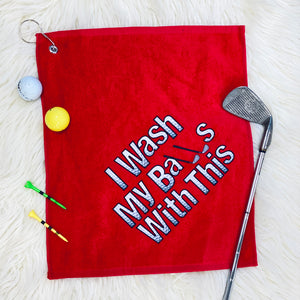  Not only is this golf towel humorous and functional, but it also makes a great Father's Day gift for the golf-loving dad in your life. So why settle for a boring, plain golf towel when you can make a statement with the "I Wash My Balls With This Golf Towel"!