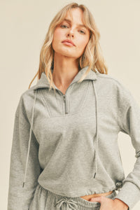 Cotton French Terry Cropped Pullover - Heather Grey Rock a sleek and stylish look while you lounge, with this Cotton French Terry Cropped Pullover. This cozy and comfortable pullover pairs perfectly with our matching tapered lounge bottoms and offers the perfect combination of style and comfort.