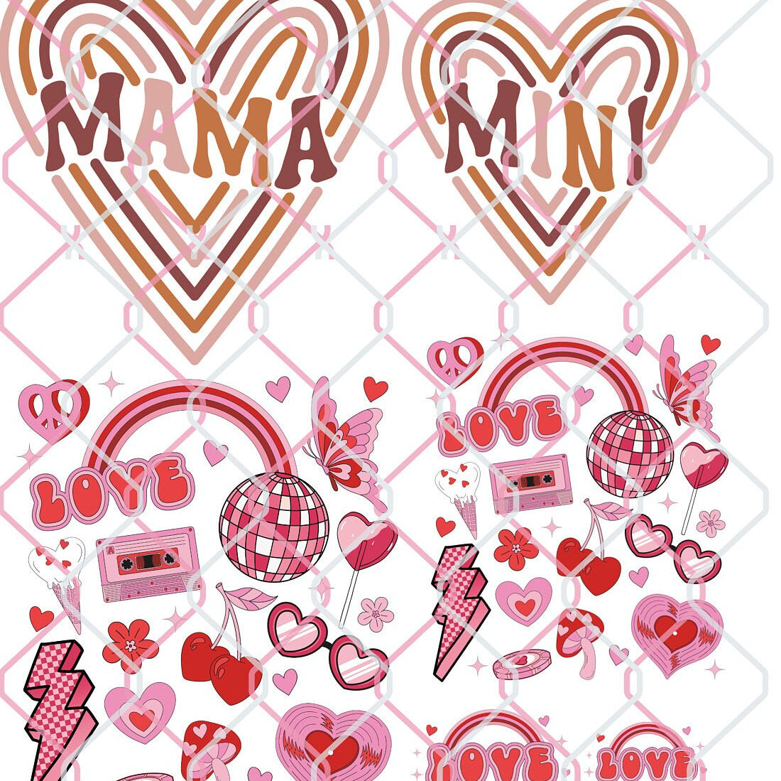 Mama & Mini Valentine Theme Pre-Made Gang Hot Peel Custom Full Color Ready For Press DTF Print Transfer, Direct To Film 22x60
