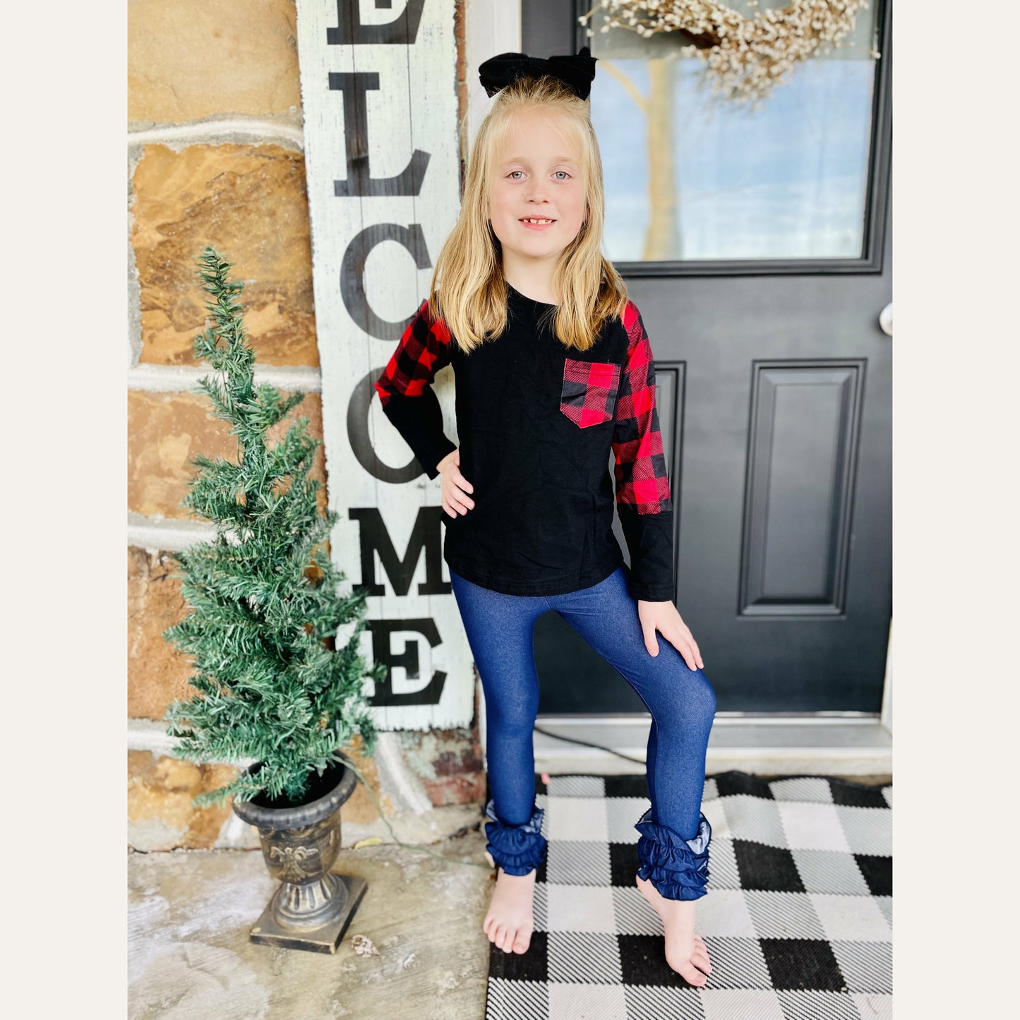 Perfect for brother or sister, they'll both want to wear our buffalo plaid raglans!   Fits true to size. Cotton & Polyester. 