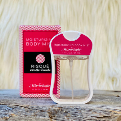 Moisturizing Body Mist / Alcohol-Free Perfume Spray in Risque' (exotic woods) scent by Mixologie Scent Description: An exotic blend of sensual white musk, delicate sandalwood, bergamot and other 