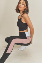 Rose Color Block Leggings Color Block Legging with Side Pockets.  Side hip pocket legging, moisture wicking fabric with soft touch and a firm hold.