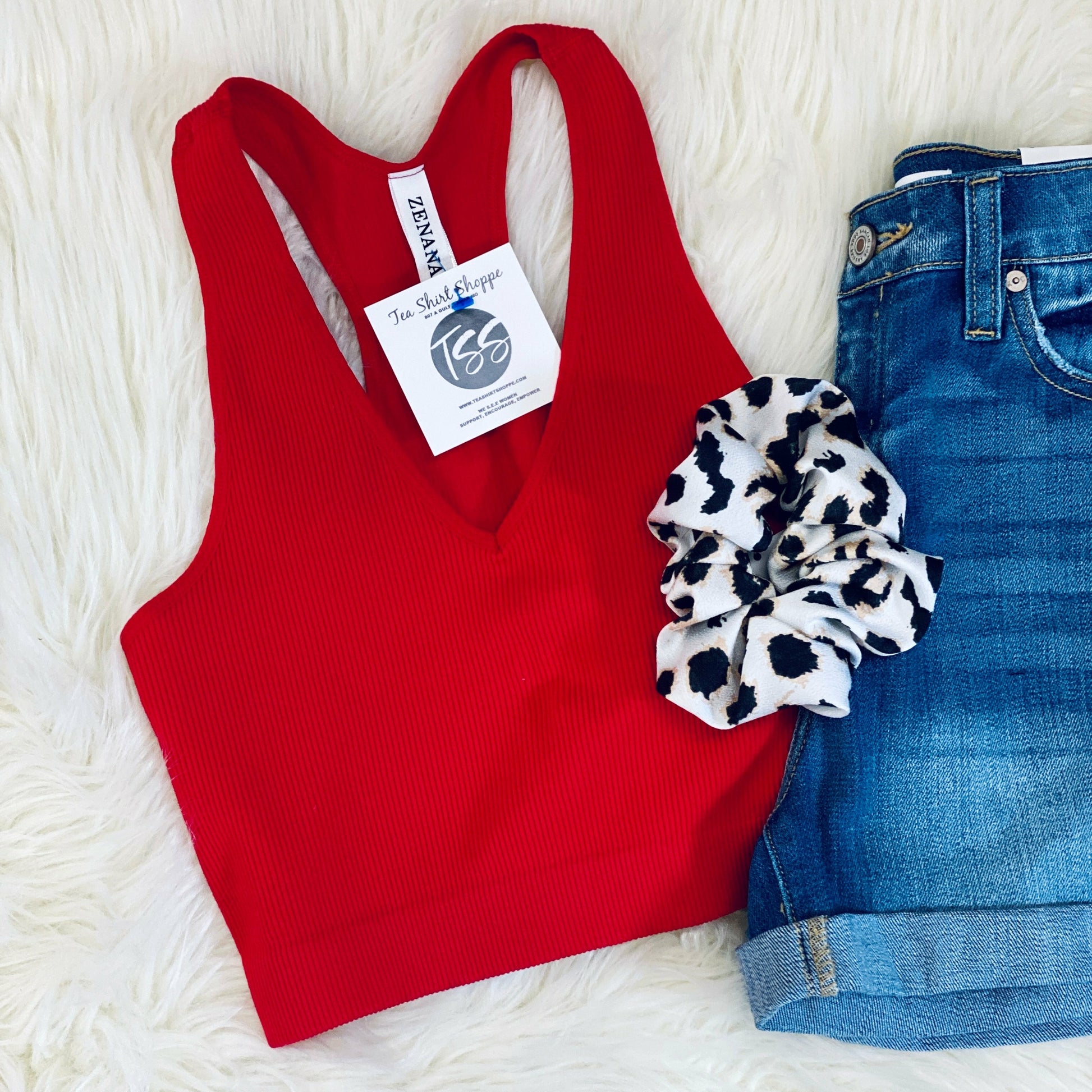 Red ribbed racerback tank